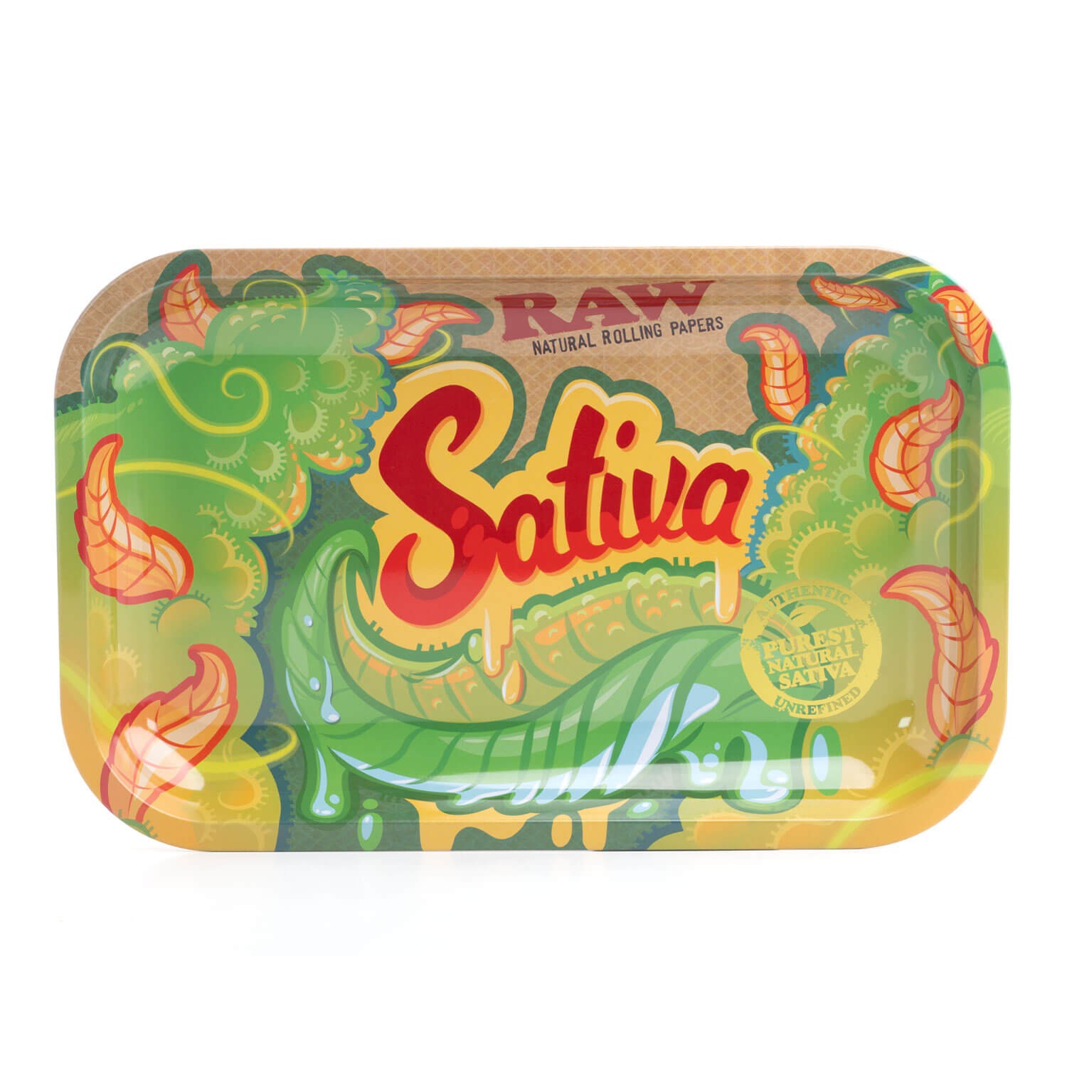Raw Sativa 11inch Metal Rolling Tray