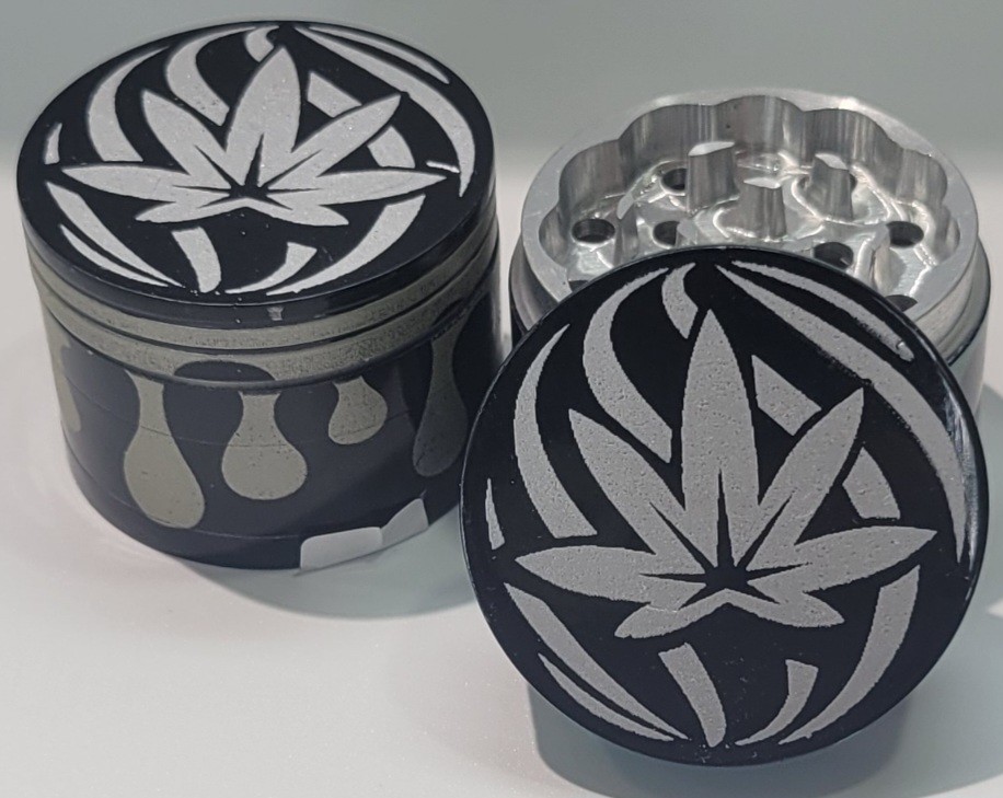 Black Metal Leaf Logo Herb Grinder