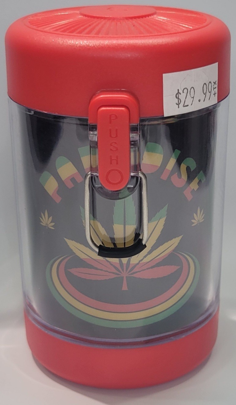 Magnified View LED Light Herb Jar + Grinder (Red)