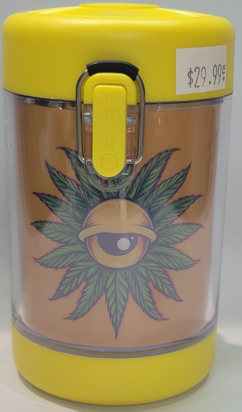 Magnified View LED Light Herb Jar + Grinder (Yellow)