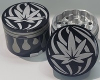 Black Metal Leaf Logo Herb Grinder